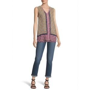 Mercer & Madison Womens S Multi Geometric Tie V-Neck Blouse Bohemian
